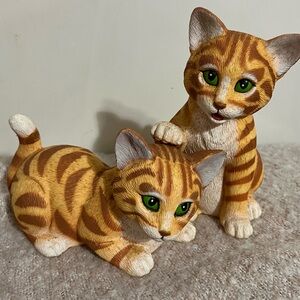 Green Eyes Tabby Cat Lot of 2 Art Line 1993 Plastic Blow Mold Vintage